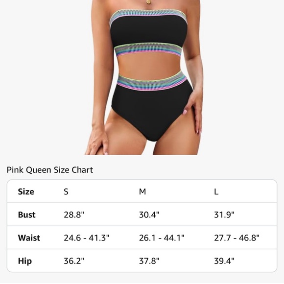 2/$35 NWOT Pink Queen- Black Neon Trim Bikini set- Med - Picture 5 of 7